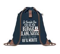 Sac de Plage Bleu avec Anse Corde Berger Blanc Suisse Travailler Dur pour mon Chien - Toile de Coton - Grand Sac de Transport, Sport, Courses & Travail - Idée Cadeau Original Collègue, Anniversaire