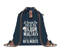 Sac de Plage Bleu avec Anse Corde Bichon Maltais Travailler Dur pour mon Chien - Toile de Coton - Grand Sac de Transport, Sport, Courses & Travail - Idée Cadeau Original Collègue, Anniversaire