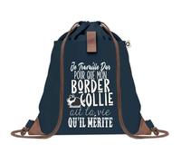 Sac de Plage Bleu avec Anse Corde Border Collie Travailler Dur pour mon Chien - Toile de Coton - Grand Sac de Transport, Sport, Courses & Travail - Idée Cadeau Original Collègue, Anniversaire