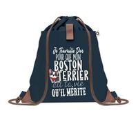 Sac de Plage Bleu avec Anse Corde Boston Terrier Travailler Dur pour mon Chien - Toile de Coton - Grand Sac de Transport, Sport, Courses & Travail - Idée Cadeau Original Collègue, Anniversaire