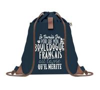 Sac de Plage Bleu avec Anse Corde Bouledogue Français Travailler Dur pour mon Chien - Toile de Coton - Grand Sac de Transport, Sport, Courses & Travail - Idée Cadeau Original Collègue, Anniversaire