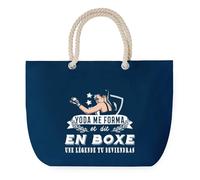 Sac de Plage Bleu avec Anse Corde Boxe Femme Légende Humour Geek - Toile de Coton - Grand Sac de Transport, Sport, Courses & Travail - Idée Cadeau Original Collègue, Anniversaire ou Départ Retraite