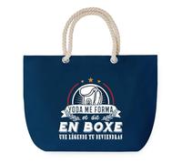Sac de Plage Bleu avec Anse Corde Boxe Légende Humour Geek - Toile de Coton - Grand Sac de Transport, Sport, Courses & Travail - Idée Cadeau Original Collègue, Anniversaire ou Départ Retraite