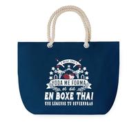 Sac de Plage Bleu avec Anse Corde Boxe Thai Légende Humour Geek - Toile de Coton - Grand Sac de Transport, Sport, Courses & Travail - Idée Cadeau Original Collègue, Anniversaire ou Départ Retraite
