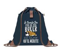 Sac de Plage Bleu avec Anse Corde Boxer Travailler Dur pour mon Chien - Toile de Coton - Grand Sac de Transport, Sport, Courses & Travail - Idée Cadeau Original Collègue, Anniversaire