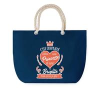Sac de Plage Bleu avec Anse Corde Brigitte Princesse - Toile de Coton - Grand Sac de Transport, Sport, Courses & Travail - Idée Cadeau Original Collègue, Anniversaire ou Départ Retraite