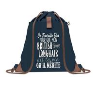 Sac de Plage Bleu avec Anse Corde British Longhair Travailler Dur pour mon Chat - Toile de Coton - Grand Sac de Transport, Sport, Courses & Travail - Idée Cadeau Original Collègue, Anniversaire