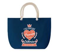 Sac de Plage Bleu avec Anse Corde Catherine Princesse - Toile de Coton - Grand Sac de Transport, Sport, Courses & Travail - Idée Cadeau Original Collègue, Anniversaire ou Départ Retraite