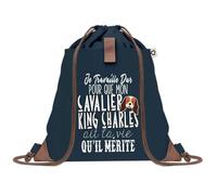 Sac de Plage Bleu avec Anse Corde Cavalier King Charles Travailler Dur pour mon Chien - Toile de Coton - Grand Sac de Transport, Sport, Courses & Travail - Idée Cadeau Original Collègue, Anniversaire