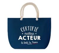 Sac de Plage Bleu avec Anse Corde Certifié meilleur Acteur - Toile de Coton - Grand Sac de Transport, Sport, Courses & Travail - Idée Cadeau Original Collègue, Anniversaire ou Départ Retraite