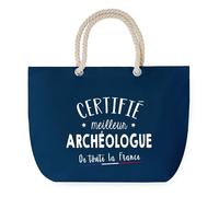 Sac de Plage Bleu avec Anse Corde Certifié meilleur Archéologue - Toile de Coton - Grand Sac de Transport, Sport, Courses & Travail - Idée Cadeau Original Collègue, Anniversaire ou Départ Retraite