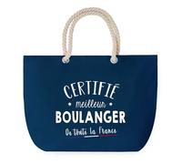 Sac de Plage Bleu avec Anse Corde Certifié meilleur Boulanger - Toile de Coton - Grand Sac de Transport, Sport, Courses & Travail - Idée Cadeau Original Collègue, Anniversaire ou Départ Retraite