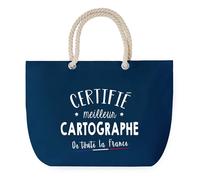 Sac de Plage Bleu avec Anse Corde Certifié meilleur Cartographe - Toile de Coton - Grand Sac de Transport, Sport, Courses & Travail - Idée Cadeau Original Collègue, Anniversaire ou Départ Retraite