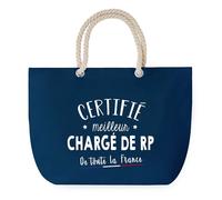 Sac de Plage Bleu avec Anse Corde Certifié meilleur Chargé de RP Chargé de Relations Publiques - Toile de Coton - Sport, Courses & Travail - Idée Cadeau Collègue, Anniversaire, Départ Retraite