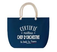 Sac de Plage Bleu avec Anse Corde Certifié meilleur Chef d'Orchestre - Toile de Coton - Grand Sac de Sport, Courses & Travail - Idée Cadeau Collègue, Anniversaire, Départ Retraite