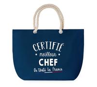 Sac de Plage Bleu avec Anse Corde Certifié meilleur Chef - Toile de Coton - Grand Sac de Transport, Sport, Courses & Travail - Idée Cadeau Original Collègue, Anniversaire ou Départ Retraite