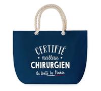 Sac de Plage Bleu avec Anse Corde Certifié meilleur Chirurgien - Toile de Coton - Grand Sac de Transport, Sport, Courses & Travail - Idée Cadeau Original Collègue, Anniversaire ou Départ Retraite