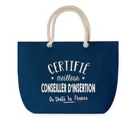 Sac de Plage Bleu avec Anse Corde Certifié meilleur Conseiller d'Insertion - Toile de Coton - Grand Sac de Sport, Courses & Travail - Idée Cadeau Collègue, Anniversaire ou Départ Retraite