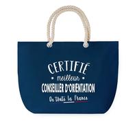 Sac de Plage Bleu avec Anse Corde Certifié meilleur Conseiller d'Orientation - Toile de Coton - Grand Sac de Sport, Courses & Travail - Idée Cadeau Collègue, Anniversaire ou Départ Retraite