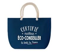 Sac de Plage Bleu avec Anse Corde Certifié meilleur Eco-Conseiller - Toile de Coton - Grand Sac de Transport, Sport, Courses & Travail - Idée Cadeau Original Collègue, Anniversaire ou Départ Retraite