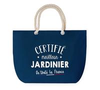Sac de Plage Bleu avec Anse Corde Certifié meilleur Jardinier - Toile de Coton - Grand Sac de Transport, Sport, Courses & Travail - Idée Cadeau Original Collègue, Anniversaire ou Départ Retraite