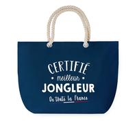 Sac de Plage Bleu avec Anse Corde Certifié meilleur Jongleur - Toile de Coton - Grand Sac de Transport, Sport, Courses & Travail - Idée Cadeau Original Collègue, Anniversaire ou Départ Retraite