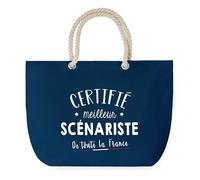 Sac de Plage Bleu avec Anse Corde Certifié meilleur Scénariste - Toile de Coton - Grand Sac de Transport, Sport, Courses & Travail - Idée Cadeau Original Collègue, Anniversaire ou Départ Retraite