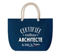 Sac de Plage Bleu avec Anse Corde Certifiée meilleure Architecte - Toile de Coton - Grand Sac de Transport, Sport, Courses & Travail - Idée Cadeau Original Collègue, Anniversaire ou Départ Retraite