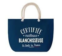 Sac de Plage Bleu avec Anse Corde Certifiée meilleure Blanchisseuse - Toile de Coton - Grand Sac de Transport, Sport, Courses & Travail - Idée Cadeau Original Collègue, Anniversaire ou Départ Retraite