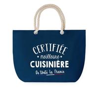 Sac de Plage Bleu avec Anse Corde Certifiée meilleure Cuisinière - Toile de Coton - Grand Sac de Transport, Sport, Courses & Travail - Idée Cadeau Original Collègue, Anniversaire ou Départ Retraite
