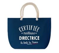 Sac de Plage Bleu avec Anse Corde Certifiée meilleure Directrice - Toile de Coton - Grand Sac de Transport, Sport, Courses & Travail - Idée Cadeau Original Collègue, Anniversaire ou Départ Retraite