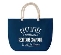 Sac de Plage Bleu avec Anse Corde Certifiée meilleure Secrétaire Comptable - Toile de Coton - Grand Sac de Sport, Courses & Travail - Idée Cadeau Collègue, Anniversaire, Départ Retraite