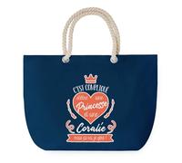 Sac de Plage Bleu avec Anse Corde Coralie Princesse - Toile de Coton - Grand Sac de Transport, Sport, Courses & Travail - Idée Cadeau Original Collègue, Anniversaire ou Départ Retraite