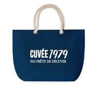 Sac de Plage Bleu avec Anse Corde Cuvée 1979 - Toile de Coton - Grand Sac de Transport, Sport, Courses & Travail - Idée Cadeau Original Collègue, Anniversaire ou Départ Retraite