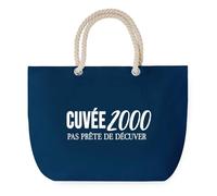 Sac de Plage Bleu avec Anse Corde Cuvée 2000 - Toile de Coton - Grand Sac de Transport, Sport, Courses & Travail - Idée Cadeau Original Collègue, Anniversaire ou Départ Retraite