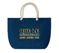 Sac de Plage Bleu avec Anse Corde Décathlon soit avec toi - Toile de Coton - Grand Sac de Transport, Sport, Courses & Travail - Idée Cadeau Original Collègue, Anniversaire ou Départ Retraite