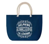 Sac de Plage Bleu avec Anse Corde Delphine Déesse Légende - Toile de Coton - Grand Sac de Transport, Sport, Courses & Travail - Idée Cadeau Original Collègue, Anniversaire ou Départ Retraite