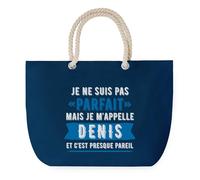 Sac de Plage Bleu avec Anse Corde Denis Parfait - Toile de Coton - Grand Sac de Transport, Sport, Courses & Travail - Idée Cadeau Original Collègue, Anniversaire ou Départ Retraite