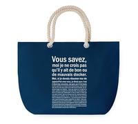 Sac de Plage Bleu avec Anse Corde Docker Bon ou de Mauvais - Toile de Coton - Grand Sac de Transport, Sport, Courses & Travail - Idée Cadeau Original Collègue, Anniversaire ou Départ Retraite