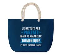 Sac de Plage Bleu avec Anse Corde Dominique Parfait - Toile de Coton - Grand Sac de Transport, Sport, Courses & Travail - Idée Cadeau Original Collègue, Anniversaire ou Départ Retraite
