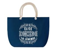Sac de Plage Bleu avec Anse Corde Élise Déesse Légende - Toile de Coton - Grand Sac de Transport, Sport, Courses & Travail - Idée Cadeau Original Collègue, Anniversaire ou Départ Retraite