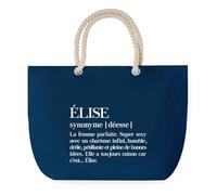 Sac de Plage Bleu avec Anse Corde Élise Définition - Toile de Coton - Grand Sac de Transport, Sport, Courses & Travail - Idée Cadeau Original Collègue, Anniversaire ou Départ Retraite
