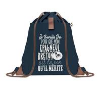 Sac de Plage Bleu avec Anse Corde Épagneul Breton Travailler Dur pour mon Chien - Toile de Coton - Grand Sac de Transport, Sport, Courses & Travail - Idée Cadeau Original Collègue, Anniversaire