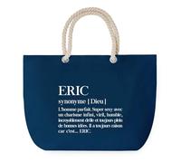 Sac de Plage Bleu avec Anse Corde Eric Définition - Toile de Coton - Grand Sac de Transport, Sport, Courses & Travail - Idée Cadeau Original Collègue, Anniversaire ou Départ Retraite