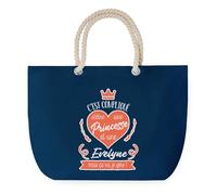 Sac de Plage Bleu avec Anse Corde Evelyne Princesse - Toile de Coton - Grand Sac de Transport, Sport, Courses & Travail - Idée Cadeau Original Collègue, Anniversaire ou Départ Retraite