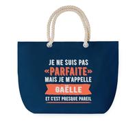 Sac de Plage Bleu avec Anse Corde Gaëlle Parfaite - Toile de Coton - Grand Sac de Transport, Sport, Courses & Travail - Idée Cadeau Original Collègue, Anniversaire ou Départ Retraite