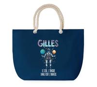 Sac de Plage Bleu avec Anse Corde Gilles Unique dans l'Univers - Toile de Coton - Grand Sac de Transport, Sport, Courses & Travail - Idée Cadeau Original Collègue, Anniversaire ou Départ Retraite