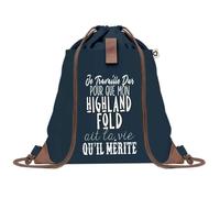 Sac de Plage Bleu avec Anse Corde Highland Fold Travailler Dur pour mon Chat - Toile de Coton - Grand Sac de Transport, Sport, Courses & Travail - Idée Cadeau Original Collègue, Anniversaire