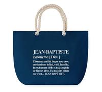 Sac de Plage Bleu avec Anse Corde Jean-Baptiste Définition - Toile de Coton - Grand Sac de Transport, Sport, Courses & Travail - Idée Cadeau Original Collègue, Anniversaire ou Départ Retraite
