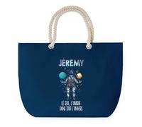 Sac de Plage Bleu avec Anse Corde Jéremy Unique dans l'Univers - Toile de Coton - Grand Sac de Transport, Sport, Courses & Travail - Idée Cadeau Original Collègue, Anniversaire ou Départ Retraite